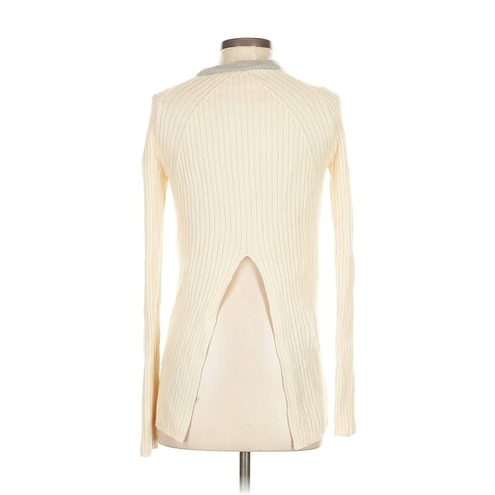Rag & Bone JEAN Sweater Womens XS Cream Ribbed 100% Wool Open Back Mock Neck